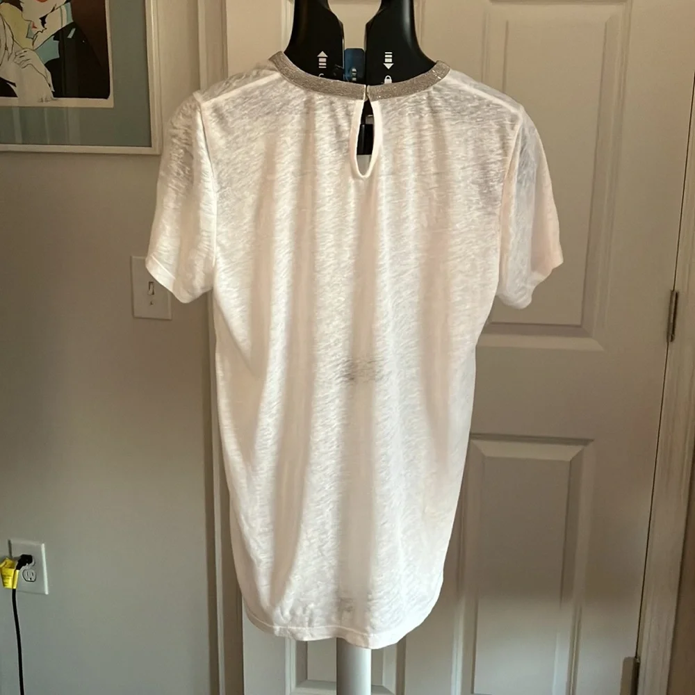 J Crew NWOT M short sleeve tee eggshell white with silver trim